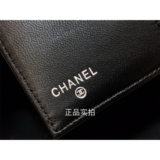 Chanel Classic Flap Wallet Short Black with Silver Hardware Lamb Leather Hass Factory leather 11x10cm