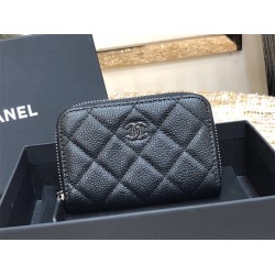 Chanel Classic Card Holder Black with Silver Hardware Caviar Leather Hass Factory leather 11cm