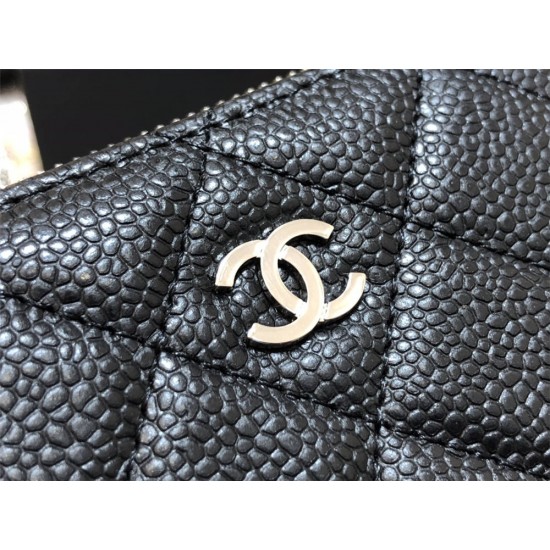 Chanel Classic Card Holder Black with Silver Hardware Caviar Leather Hass Factory leather 11cm