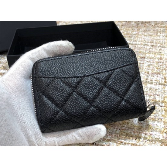 Chanel Classic Card Holder Black with Silver Hardware Caviar Leather Hass Factory leather 11cm