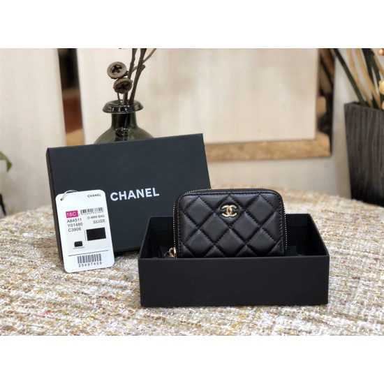 Chanel Classic Card Holder Black with Gold Hardware Caviar Leather Hass Factory leather 11cm