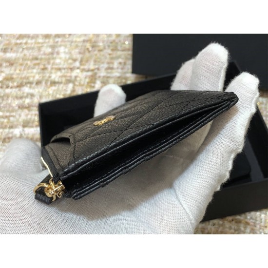 Chanel Classic Card Holder Black with Gold Hardware Caviar Leather Hass Factory leather 11x8cm