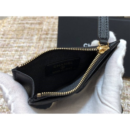 Chanel Classic Card Holder Black with Gold Hardware Caviar Leather Hass Factory leather 11x8cm