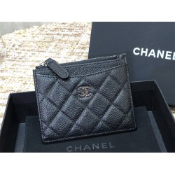 Chanel Classic Card Holder Black with Silver Hardware Caviar Leather Hass Factory leather 11x8cm