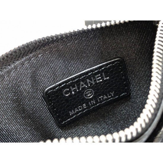 Chanel Classic Card Holder Black with Silver Hardware Caviar Leather Hass Factory leather 11x8cm