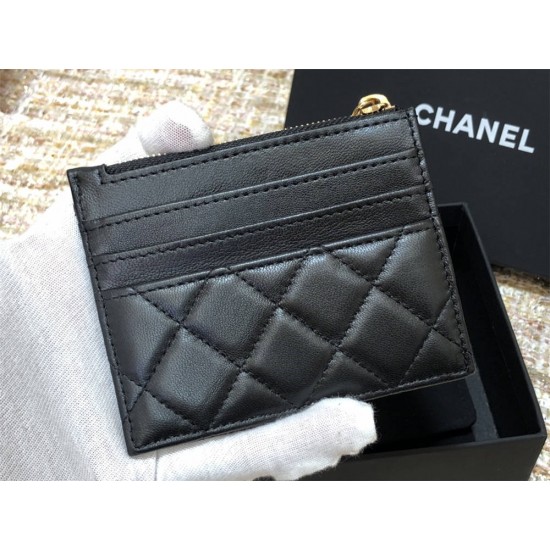 Chanel Classic Card Holder Black with Gold Hardware Lamb Leather Hass Factory leather 11x8cm