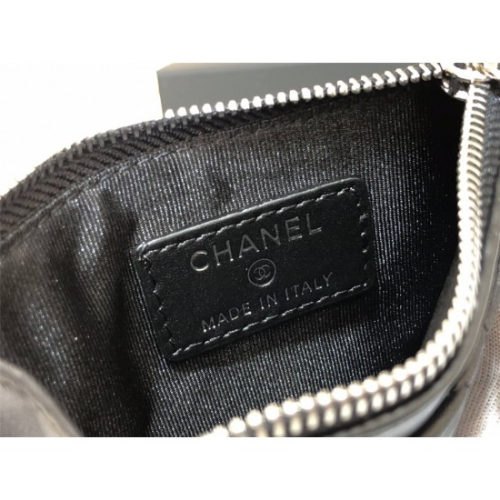 Chanel Classic Card Holder Black with Silver Hardware Lamb Leather Hass Factory leather 11x8cm