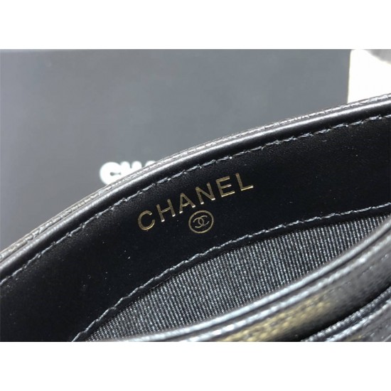 Chanel Leboy Card Holder Black with Gold Hardware Caviar Leather Hass Factory leather 11x8cm