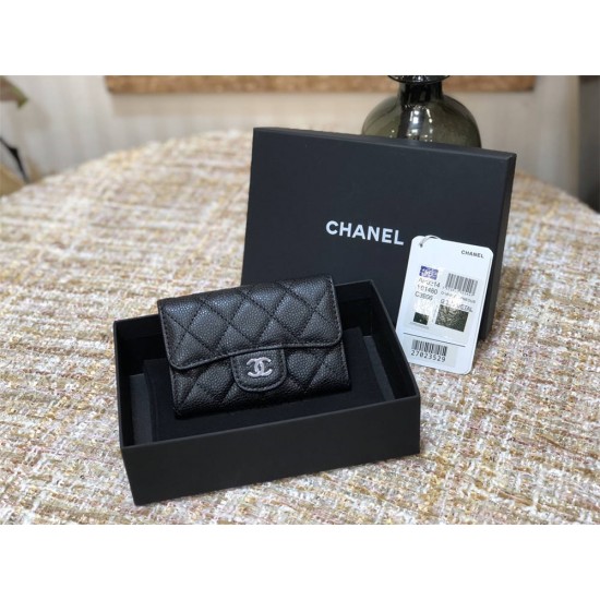 Chanel Classic Flap Wallet Black with Silver Hardware Caviar Leather Hass Factory leather 11x9cm