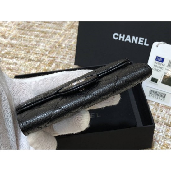 Chanel Classic Flap Wallet Black with Silver Hardware Caviar Leather Hass Factory leather 11x9cm