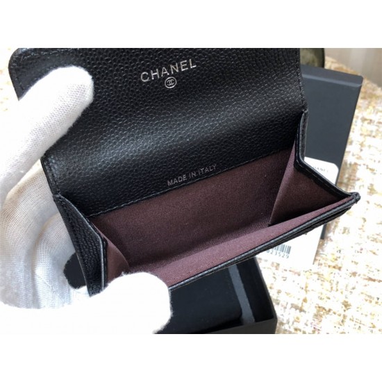 Chanel Classic Flap Wallet Black with Silver Hardware Caviar Leather Hass Factory leather 11x9cm