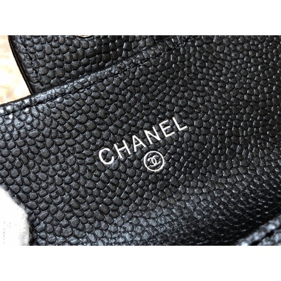 Chanel Classic Flap Wallet Black with Silver Hardware Caviar Leather Hass Factory leather 11x9cm