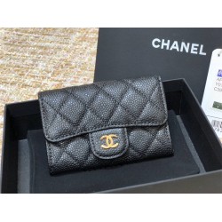 Chanel Classic Flap Wallet Black with Gold Hardware Caviar Leather Hass Factory leather 11x9cm