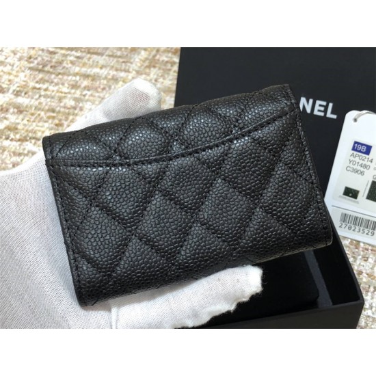 Chanel Classic Flap Wallet Black with Gold Hardware Caviar Leather Hass Factory leather 11x9cm