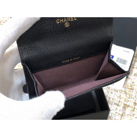 Chanel Classic Flap Wallet Black with Gold Hardware Caviar Leather Hass Factory leather 11x9cm