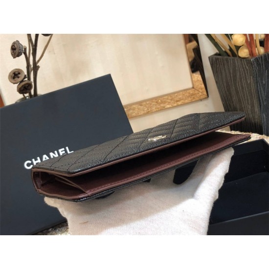 Chanel Long Wallet Folded Black with Silver Hardware Caviar Leather Hass Factory leather 19cm