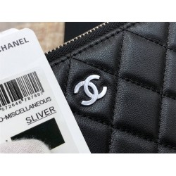 Chanel Long Wallet Folded Black with Silver Hardware Lamb Leather Hass Factory leather 19cm