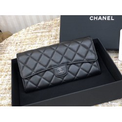 Chanel Classic Wallet Long Black with Silver Hardware Lamb Leather Hass Factory leather 19cm