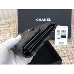 Chanel Classic Wallet Long Black with Silver Hardware Lamb Leather Hass Factory leather 19cm