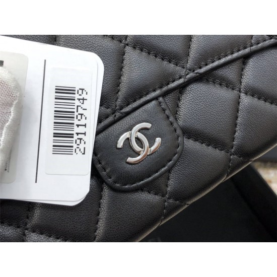 Chanel Classic Wallet Long Black with Silver Hardware Lamb Leather Hass Factory leather 19cm