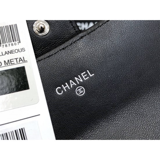 Chanel Classic Wallet Long Black with Silver Hardware Lamb Leather Hass Factory leather 19cm