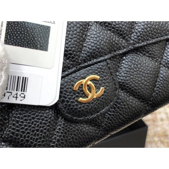 Chanel Classic Wallet Long Black with Gold Hardware Caviar Leather Hass Factory leather 19cm