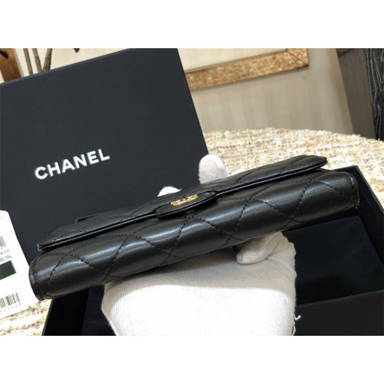 Chanel Classic Wallet Long Black with Gold Hardware Lamb Leather Hass Factory leather 18cm