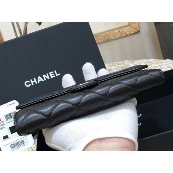 Chanel Classic Wallet Long Black with Silver Hardware Lamb Leather Hass Factory leather 18cm