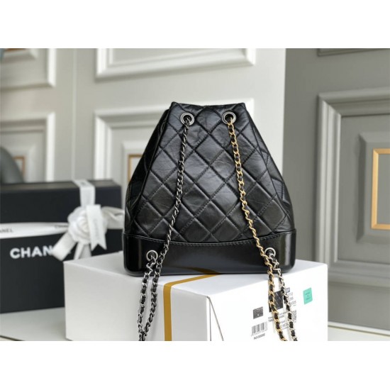 Chanel Gabrielle 2021 Backpack Black with Silver Hardware Lamb Leather Hass Factory leather 23x23x11cm