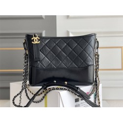 Chanel Gabrielle Hobo Black with Gold Hardware Lamb Leather Hass Factory leather 15x20x8cm