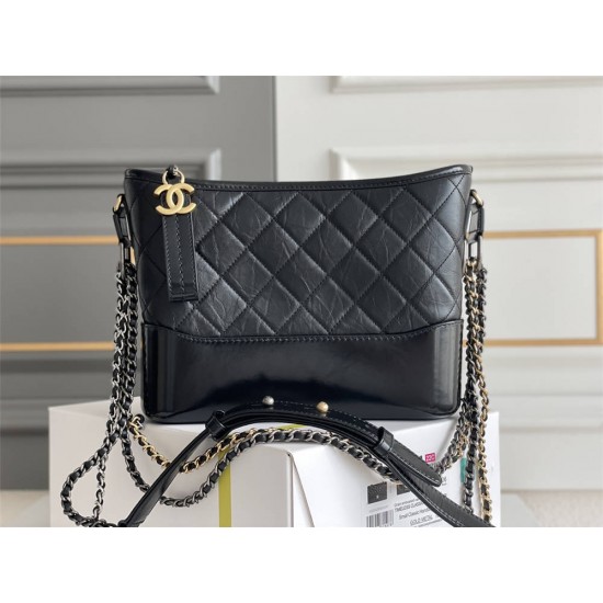 Chanel Gabrielle Hobo Black with Gold Hardware Lamb Leather Hass Factory leather 15x20x8cm