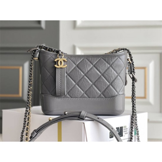 Chanel Gabrielle Hobo 22A Gray with Gold Hardware Lamb Leather Hass Factory leather 15x20x8cm