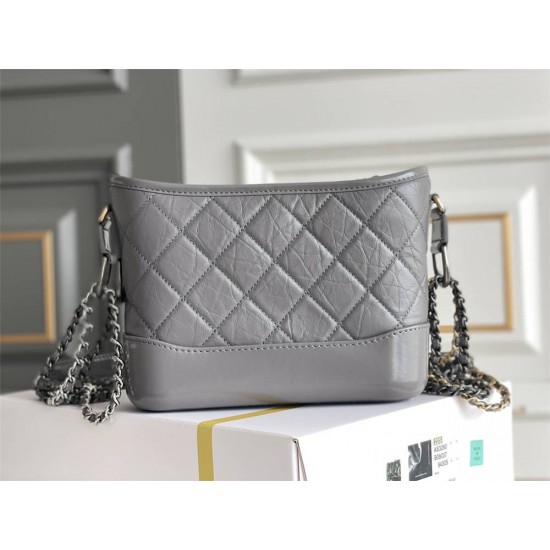 Chanel Gabrielle Hobo 22A Gray with Gold Hardware Lamb Leather Hass Factory leather 15x20x8cm