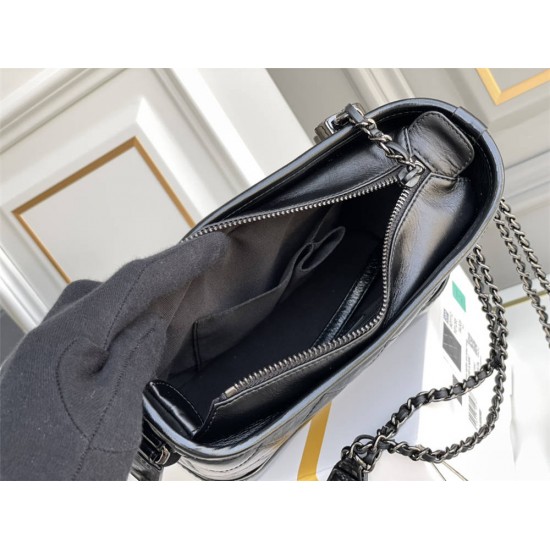 Chanel Gabrielle Hobo Black with Silver Hardware Lamb Leather Hass Factory leather 15x20x8cm