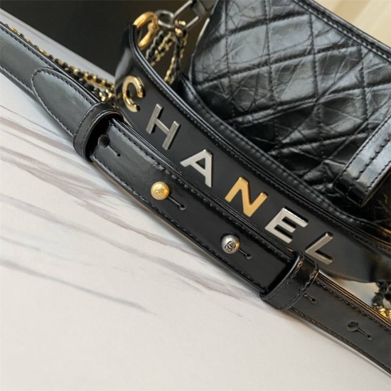 Chanel Gabrielle Hobo Black with Gold Hardware New Alphabet Shoulder Strap Lamb Leather Hass Factory leather 20cm