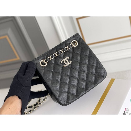 Chanel 22S Small Barrel Bag Black Champagne Gold Hardware Caviar Leather Hass Factory leather 16x15x9cm