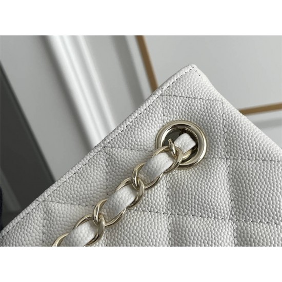 Chanel 22S Small Barrel Bag White Champagne Gold Hardware Caviar Leather Hass Factory leather 16x15x9cm