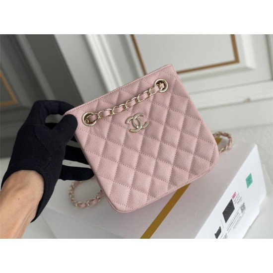 Chanel 22S Small Barrel Bag Pink Champagne Gold Hardware Caviar Leather Hass Factory leather 16x15x9cm