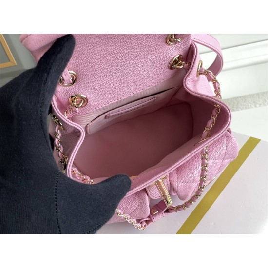 Chanel 23P Vintage Double Pocket Backpack Pink Champagne Gold Hardware Caviar Leather Hass Factory leather 18x17x10cm