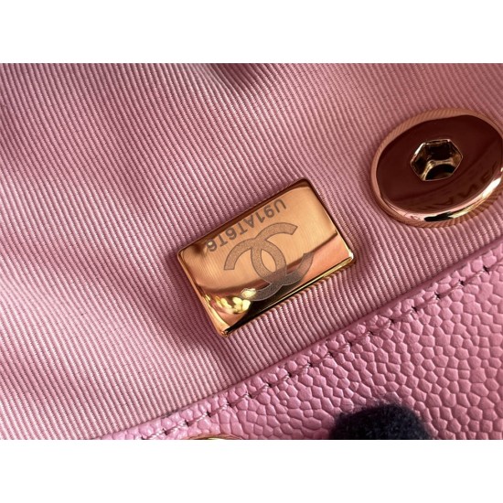 Chanel 23P Vintage Double Pocket Backpack Pink Champagne Gold Hardware Caviar Leather Hass Factory leather 18x17x10cm