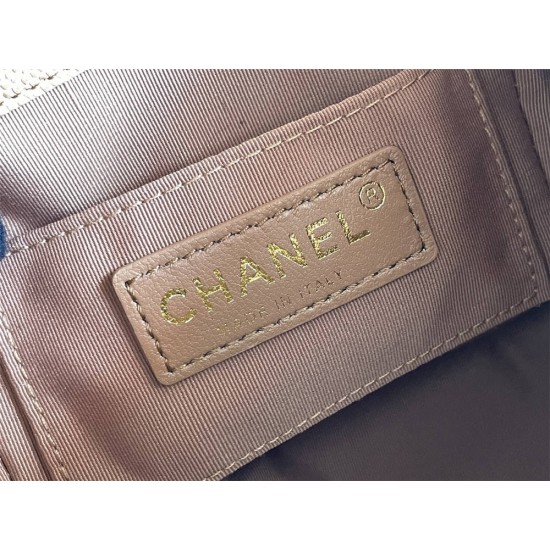 Chanel 23P Vintage Double Pocket Backpack Apricot Champagne Gold Hardware Caviar Leather Hass Factory leather 18x17x10cm