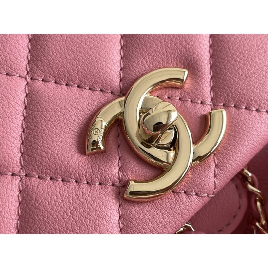 Chanel 23A Vintage Double Pocket Backpack Pink Champagne Gold Hardware Medium Size Calfskin Leather Hass Factory leather 21x20x12cm