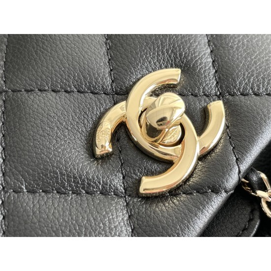 Chanel 23A Double Pocket Vintage Backpack Black Champagne Gold Hardware Small Size Calfskin Leather Hass Factory leather 18x17x10cm