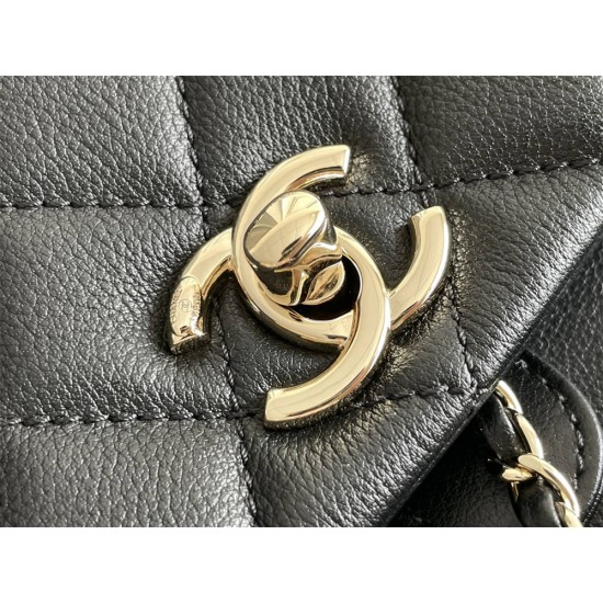 Chanel 23C Duma Backpack Black Champagne Gold Hardware Medium Size Calfskin Leather Hass Factory leather 23x21x13cm