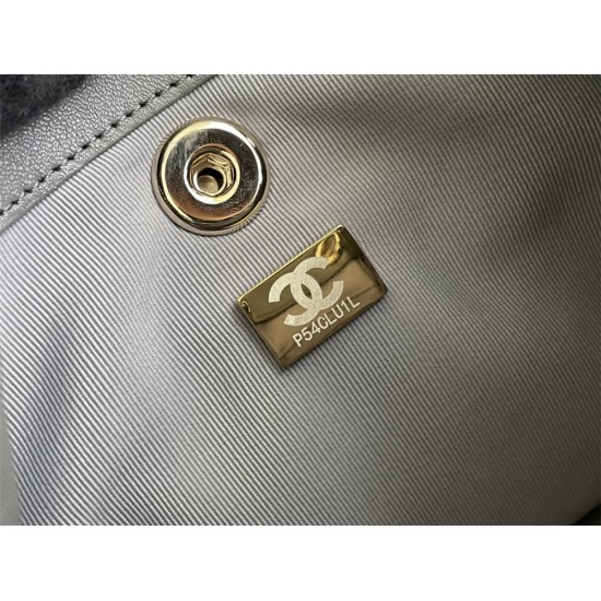 Chanel 22A Duma Backpack Gray Champagne Gold Hardware Small Size Lambskin Leather Hass Factory leather 18x18x12cm