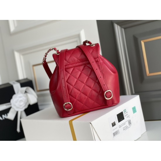 Chanel 2022cc Small Backpack Red Champagne Gold Hardware Calfskin Leather Hass Factory leather 18x18x12cm