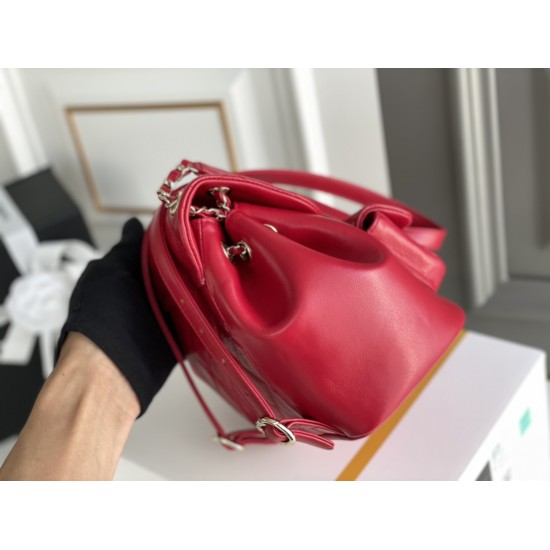 Chanel 2022cc Small Backpack Red Champagne Gold Hardware Calfskin Leather Hass Factory leather 18x18x12cm