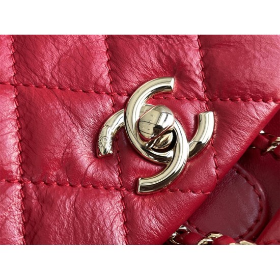 Chanel 2022cc Small Backpack Red Champagne Gold Hardware Calfskin Leather Hass Factory leather 18x18x12cm