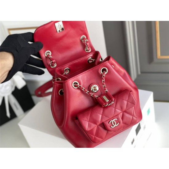 Chanel 2022cc Small Backpack Red Champagne Gold Hardware Calfskin Leather Hass Factory leather 18x18x12cm