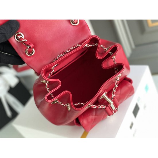 Chanel 2022cc Small Backpack Red Champagne Gold Hardware Calfskin Leather Hass Factory leather 18x18x12cm